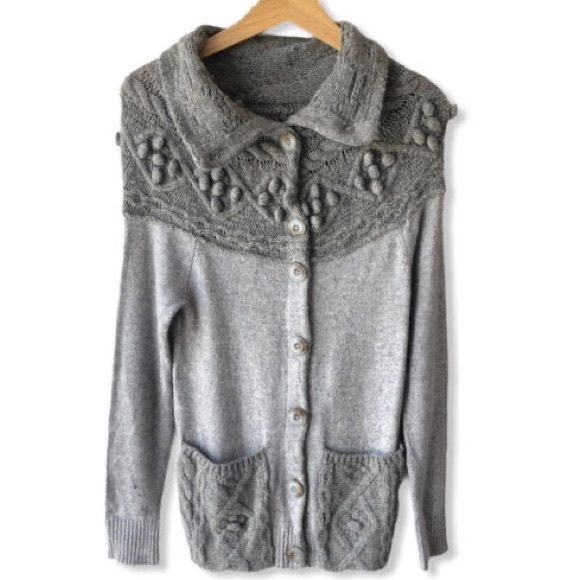 Anthro Sleeping on Snow Wool Blend Cable Knit Cowl Neck Cardigan Cardi Sweater - Picture 7 of 15